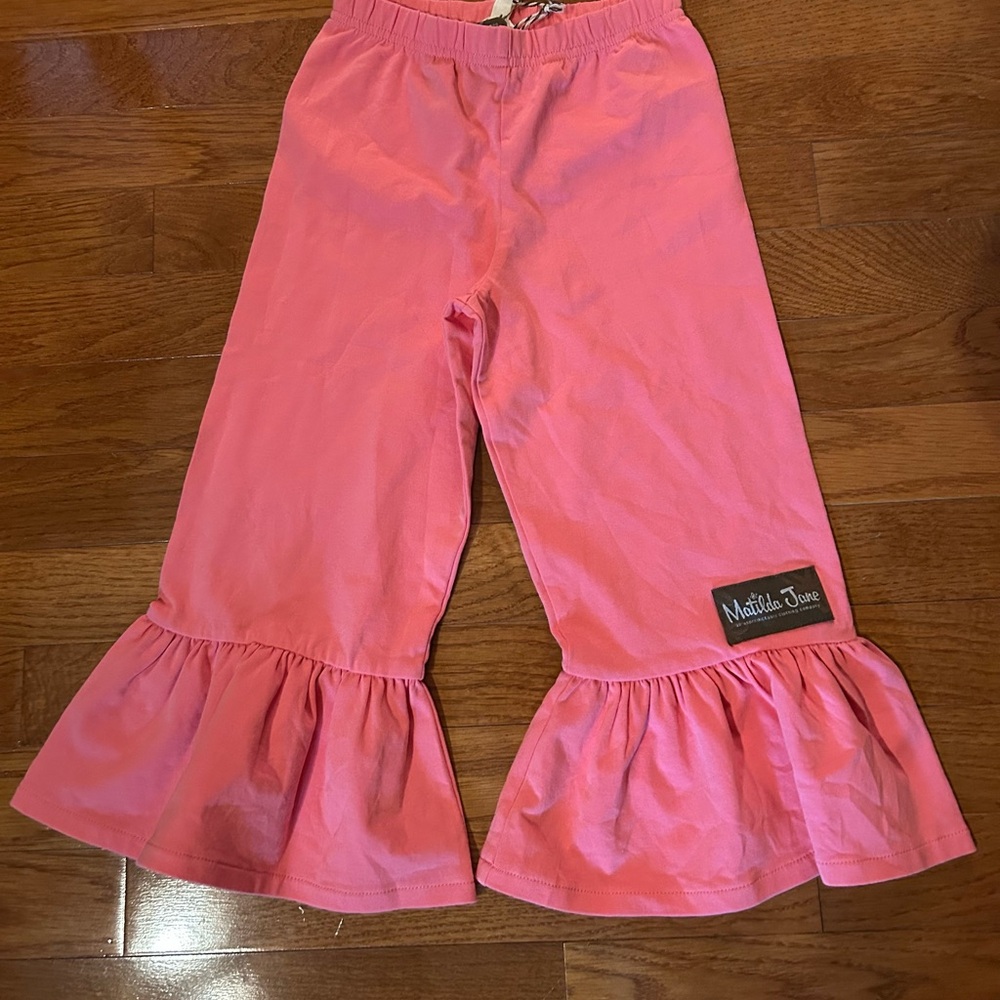 Matilda Jane Coral Pink Ruffle Girls Pants, Size 4, NWT